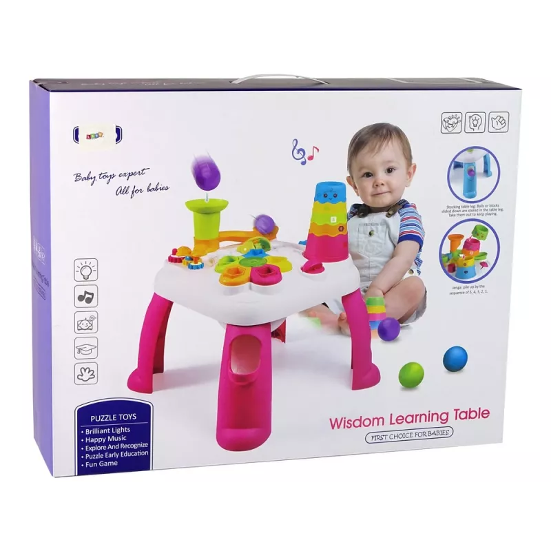 LEAN TOYS Interaktīvs izglītojošs galds ar bumbiņu šķirotāju un slidkalniņu Rozā