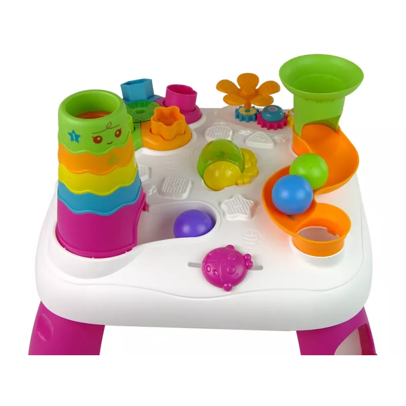 LEAN TOYS Interaktīvs izglītojošs galds ar bumbiņu šķirotāju un slidkalniņu Rozā
