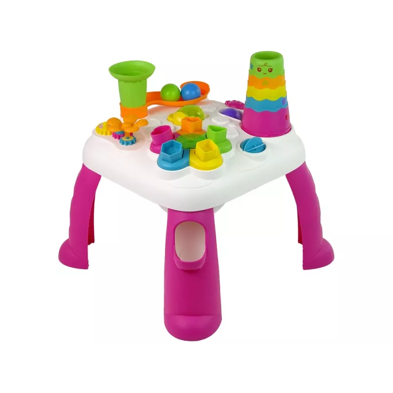 LEAN TOYS Interaktīvs izglītojošs galds ar bumbiņu šķirotāju un slidkalniņu Rozā