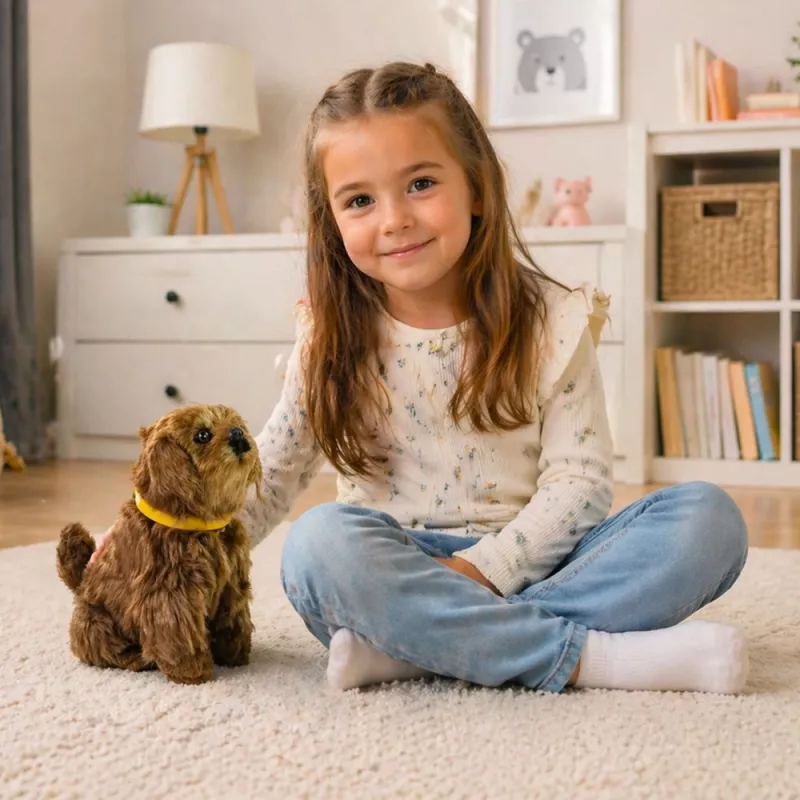 LEAN TOYS Interaktīvs plīša suns ar mīkstu kažoku - Noglāstiet tā galvu un uzziniet tā funkcijas