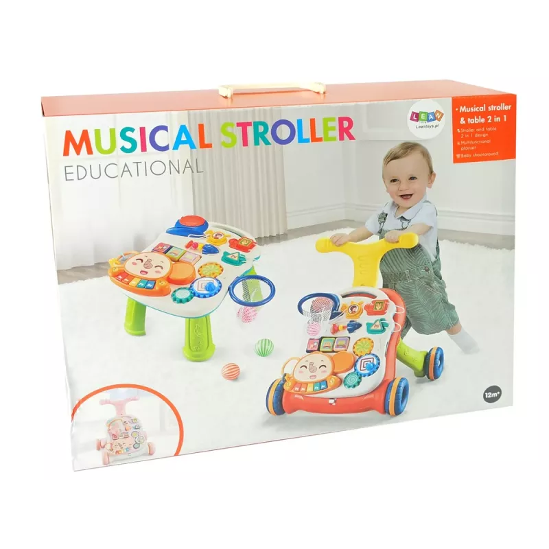 LEAN TOYS Interactive Pusher Walker Table 2in1 Pink