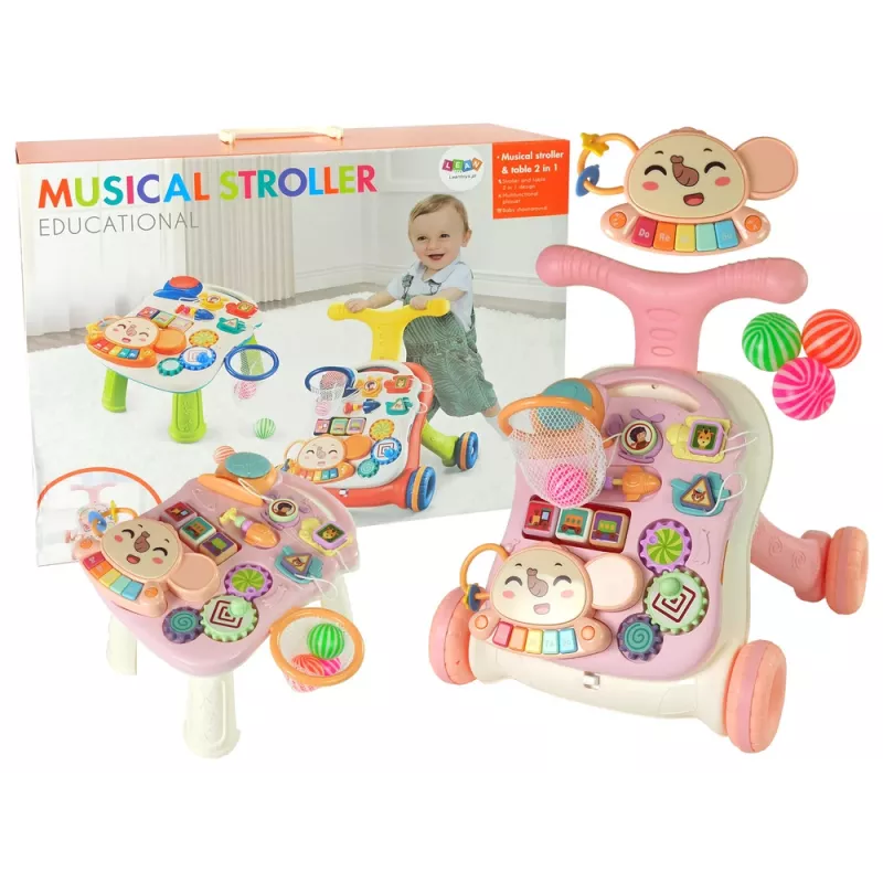 LEAN TOYS Interactive Pusher Walker Table 2in1 Pink