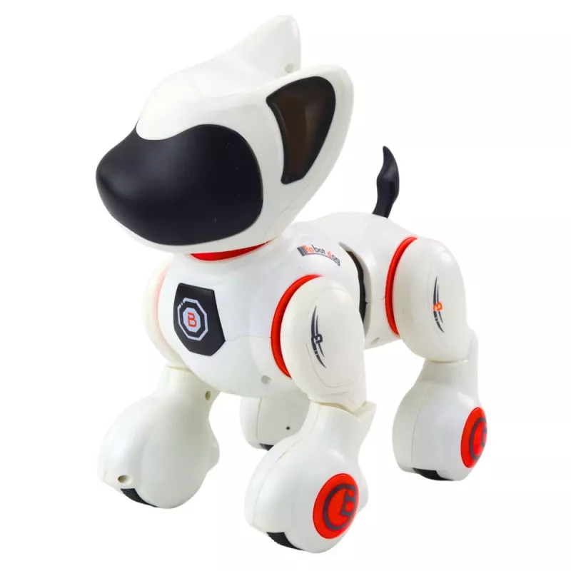 LEAN TOYS Interaktīvs robots suns ar tālvadību, gaismu un skaņu, balts oranžs