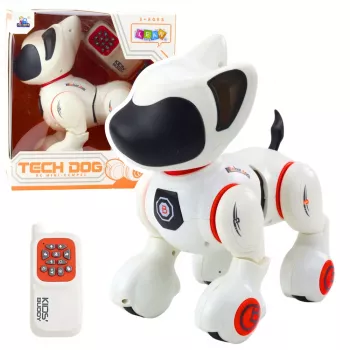 LEAN TOYS Interaktīvs robots suns ar tālvadību, gaismu un skaņu, balts oranžs
