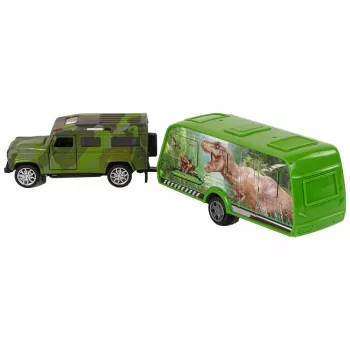 LEAN TOYS Jeep komplekts ar velkamo dinozauru piekabi