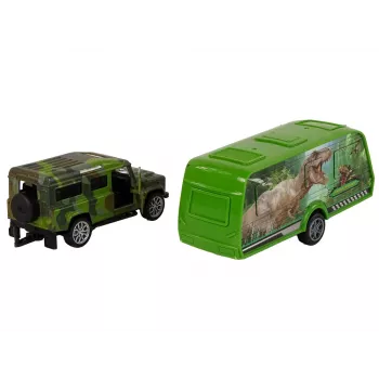 LEAN TOYS Jeep komplekts ar velkamo dinozauru piekabi