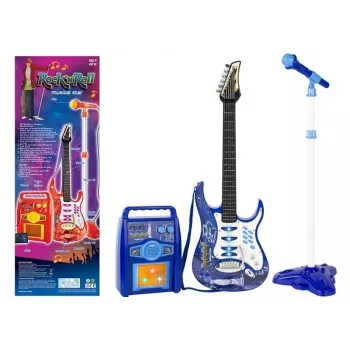 LEAN TOYS Bērnu rotaļu ģitāra ar pastiprinātāju un mikrofonu MP3 ieeja - 3+ gadi mūzikas instrumentu komplekts