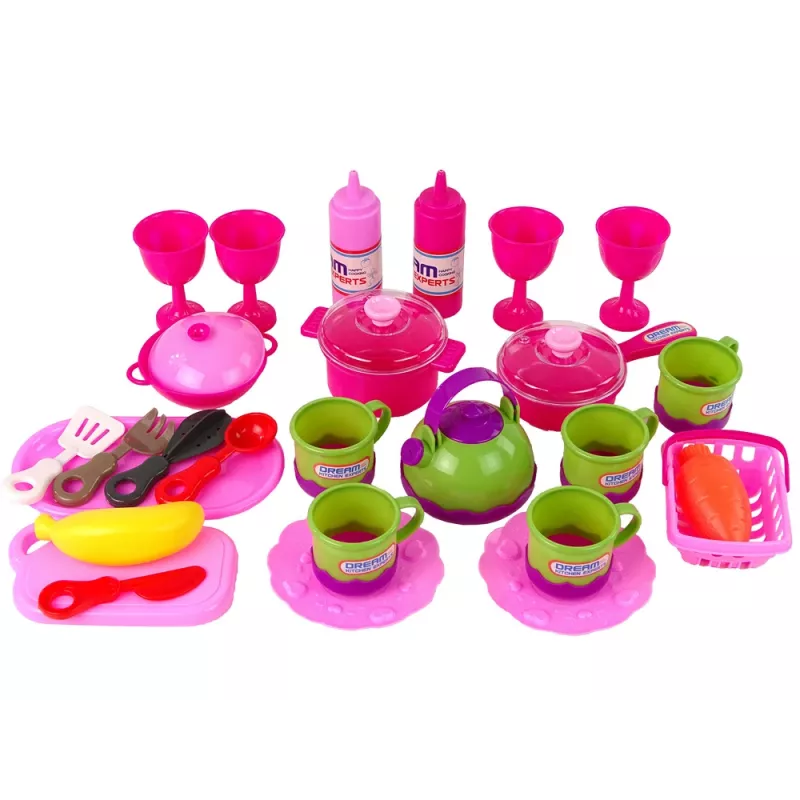 LEAN TOYS Virtuvītes komplekts 31 elements Trauki Šķīvji Bērniem