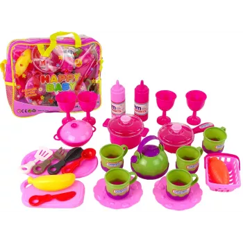 LEAN TOYS Virtuvītes komplekts 31 elements Trauki Šķīvji Bērniem