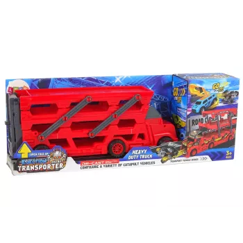 LEAN TOYS Lielā 3-Stāvu Kravas Piekabe Smagais Auto ar Izvelkamo Auto Palaišanas Rampu