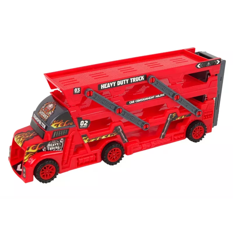 LEAN TOYS Lielā 3-Stāvu Kravas Piekabe Smagais Auto ar Izvelkamo Auto Palaišanas Rampu