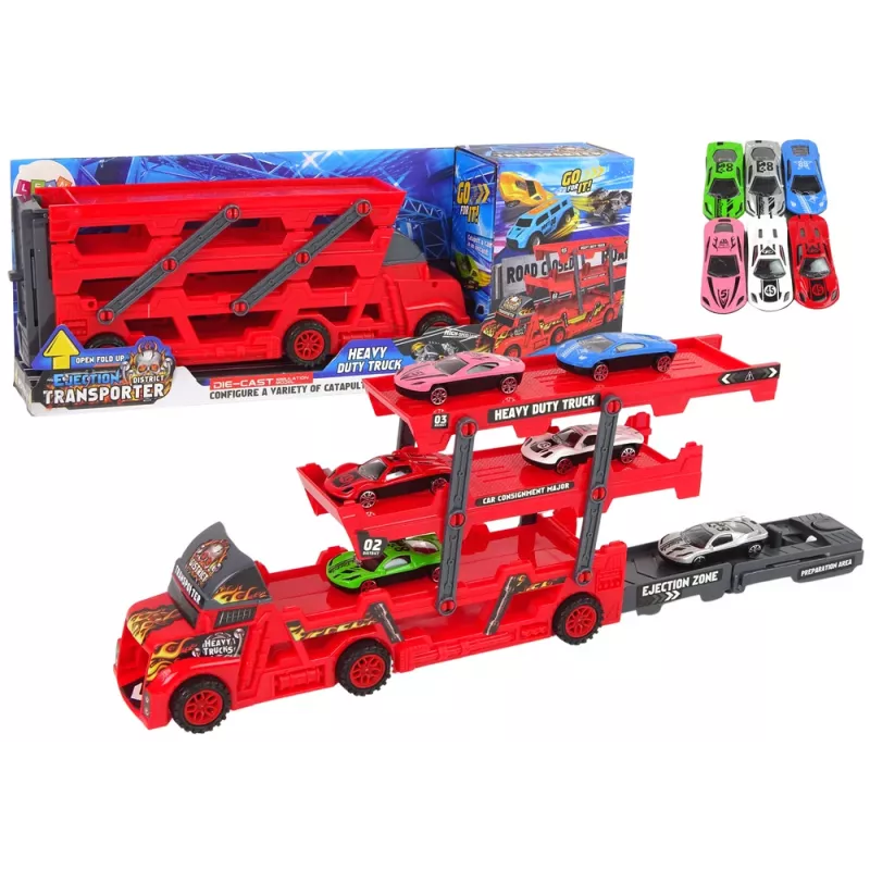 LEAN TOYS Lielā 3-Stāvu Kravas Piekabe Smagais Auto ar Izvelkamo Auto Palaišanas Rampu