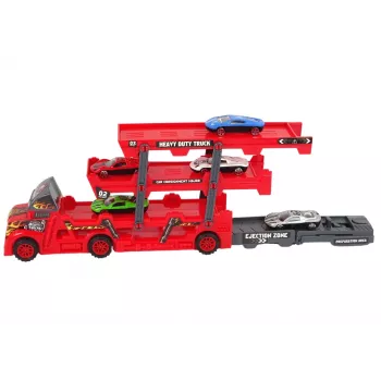 LEAN TOYS Lielā 3-Stāvu Kravas Piekabe Smagais Auto ar Izvelkamo Auto Palaišanas Rampu