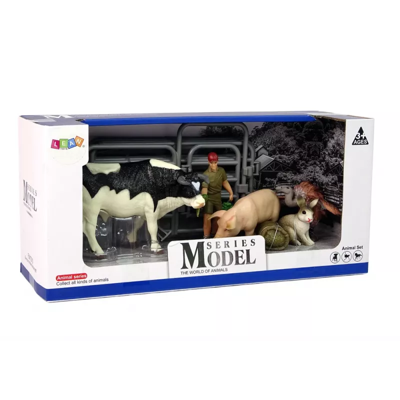 LEAN TOYS Lielo lauksaimniecības dzīvnieku figūriņu komplekts + zemnieks un sēta 10 gab.