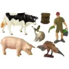 LEAN TOYS Lielo lauksaimniecības dzīvnieku figūriņu komplekts + zemnieks un sēta 10 gab.