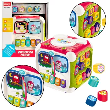 LEAN TOYS Liels daudzfunkcionāls izglītojošs kubs Piano Sorter Bungas – interaktīva 6-pusīga aktivitāšu rotaļlieta ar gaismām, skaņām, pērlīšu labirintu un formu šķirotāju