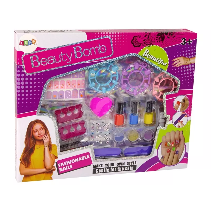 LEAN TOYS Lielais nagu krāsošanas komplekts ar nagu lakām, uzlīmēm un starplikām