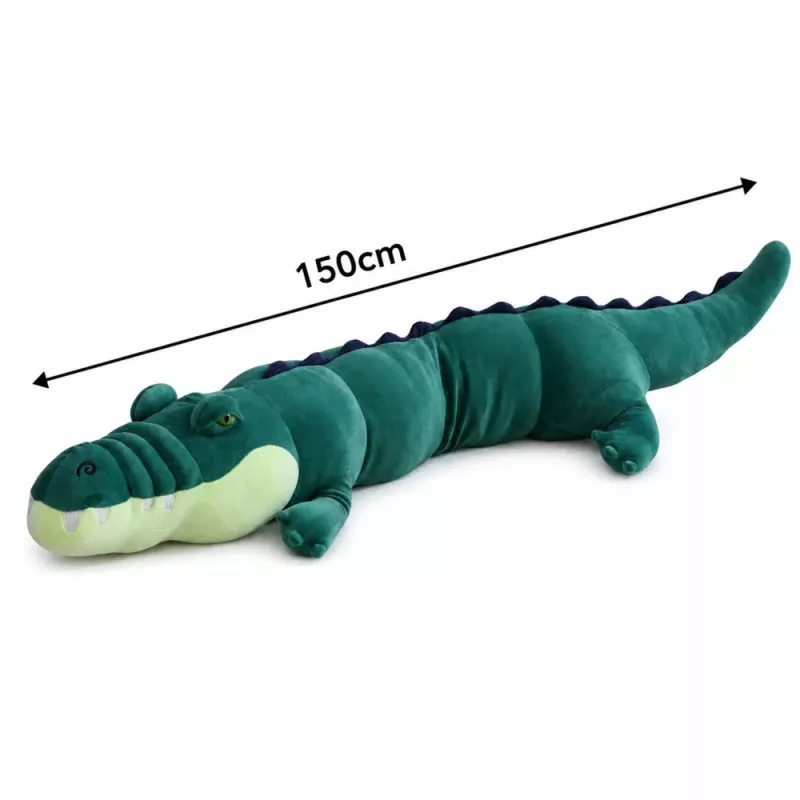 LEAN TOYS liela plīša krokodila maskota, mīksta rotaļlieta, reālistiska zaļa, 150 cm