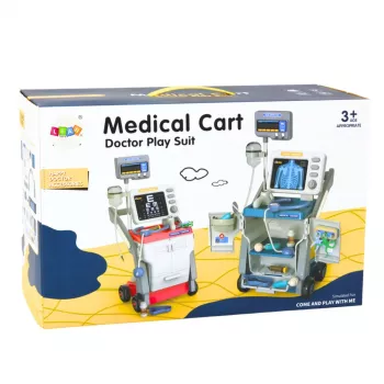 LEAN TOYS Ārsta komplekts ar medicīnas ratiņiem, rentgena un EKG gaismām, zils, 16 gab.
