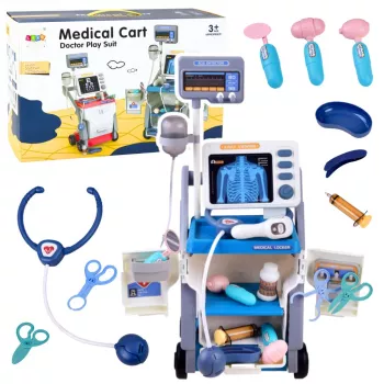 LEAN TOYS Ārsta komplekts ar medicīnas ratiņiem, rentgena un EKG gaismām, zils, 16 gab.