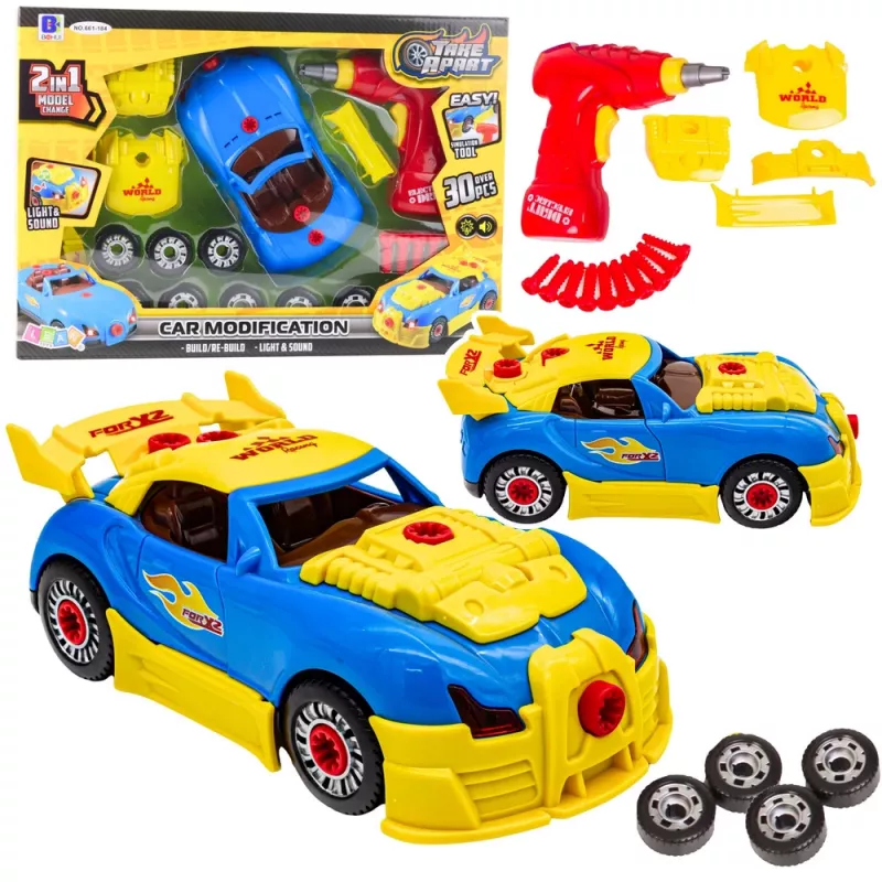 LEAN TOYS Mazā mehāniķa komplekts: izjaukta automašīna, skrūvgriezis, gaismas, skaņas