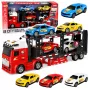 LEAN TOYS Lora transportieris evakuators ar 4 automašīnām, gaismām un skaņām – berzes darbināms rotaļu auto pārvadātājs ar noņemamu piekabi