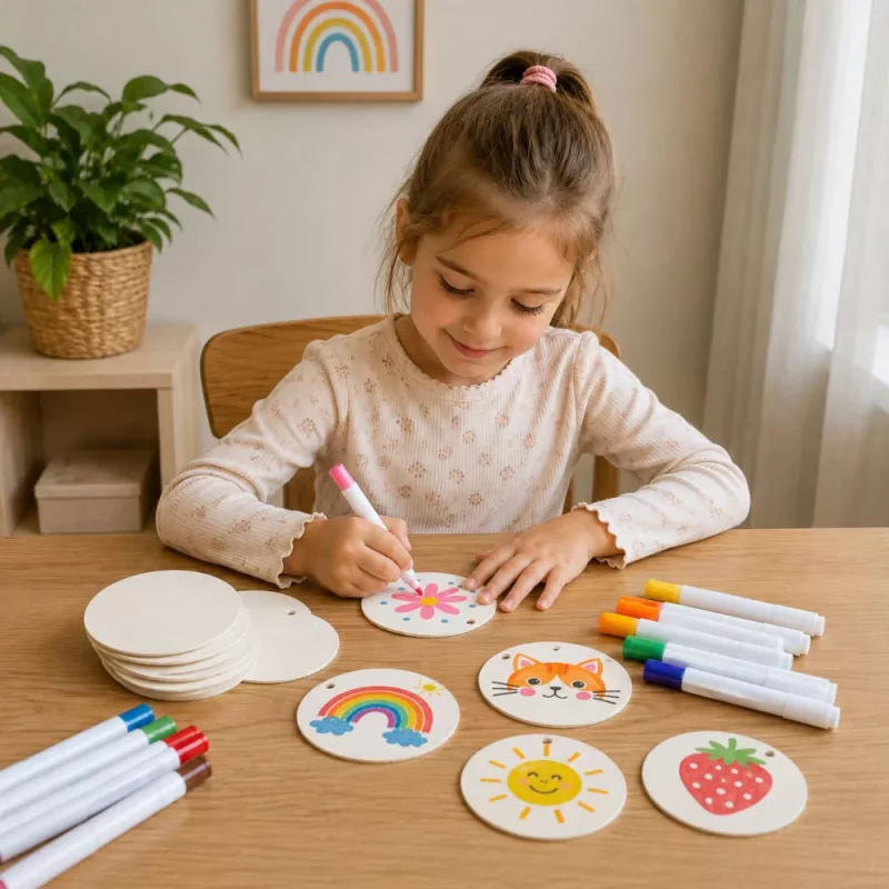 LEAN TOYS Magic 3D krāsošanas papīrs DIY koksnes masas diski 20 gab. 6 cm