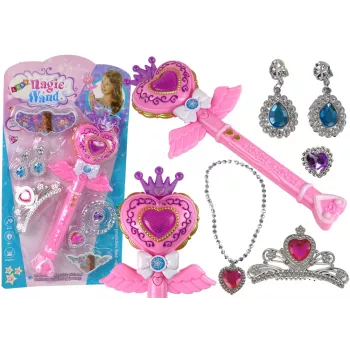 LEAN TOYS Burvīgo pasaku princeses komplekts ar interaktīvu burvju nūjiņu, gaismu, skaņu un zvaigžņu projektoru