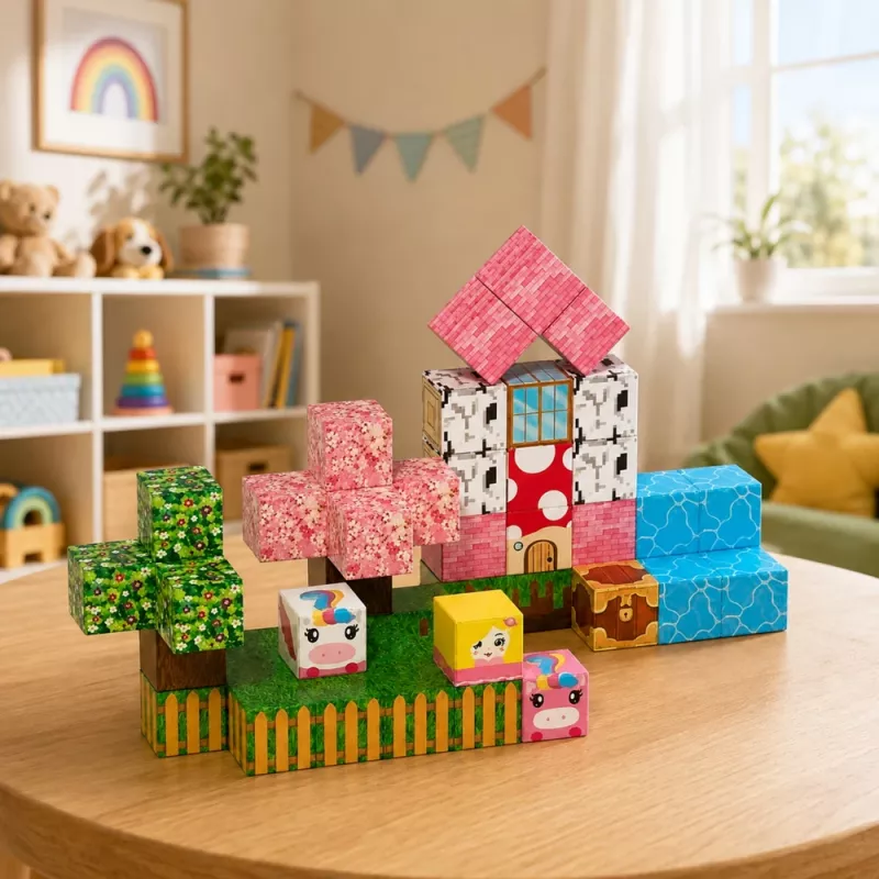 LEAN TOYS magnētiskie būvbloki 50 gabalu komplekts – 3D pikseļu vienradža kubi, ABS plastmasa, radošā konstruēšanas rotaļlieta