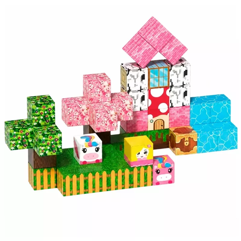 LEAN TOYS magnētiskie būvbloki 50 gabalu komplekts – 3D pikseļu vienradža kubi, ABS plastmasa, radošā konstruēšanas rotaļlieta