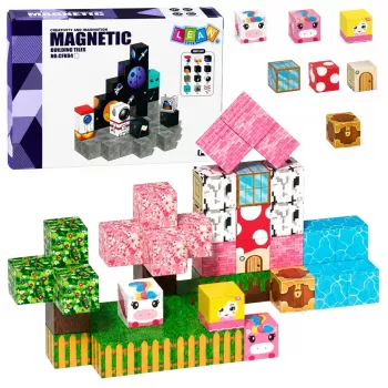 LEAN TOYS magnētiskie būvbloki 50 gabalu komplekts – 3D pikseļu vienradža kubi, ABS plastmasa, radošā konstruēšanas rotaļlieta