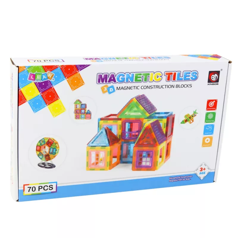 LEAN TOYS magnētisko būvbloku komplekts, 70 gabali – izglītojoša STEM konstruktoru rotaļlieta ar spēcīgiem neodīma magnētiem, daudzkrāsaina ABS plastmasa, droša un izturīga bērniem no 3 gadu vecuma