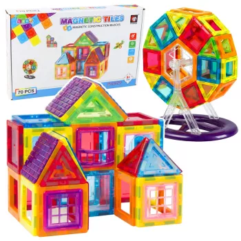 LEAN TOYS magnētisko būvbloku komplekts, 70 gabali – izglītojoša STEM konstruktoru rotaļlieta ar spēcīgiem neodīma magnētiem, daudzkrāsaina ABS plastmasa, droša un izturīga bērniem no 3 gadu vecuma