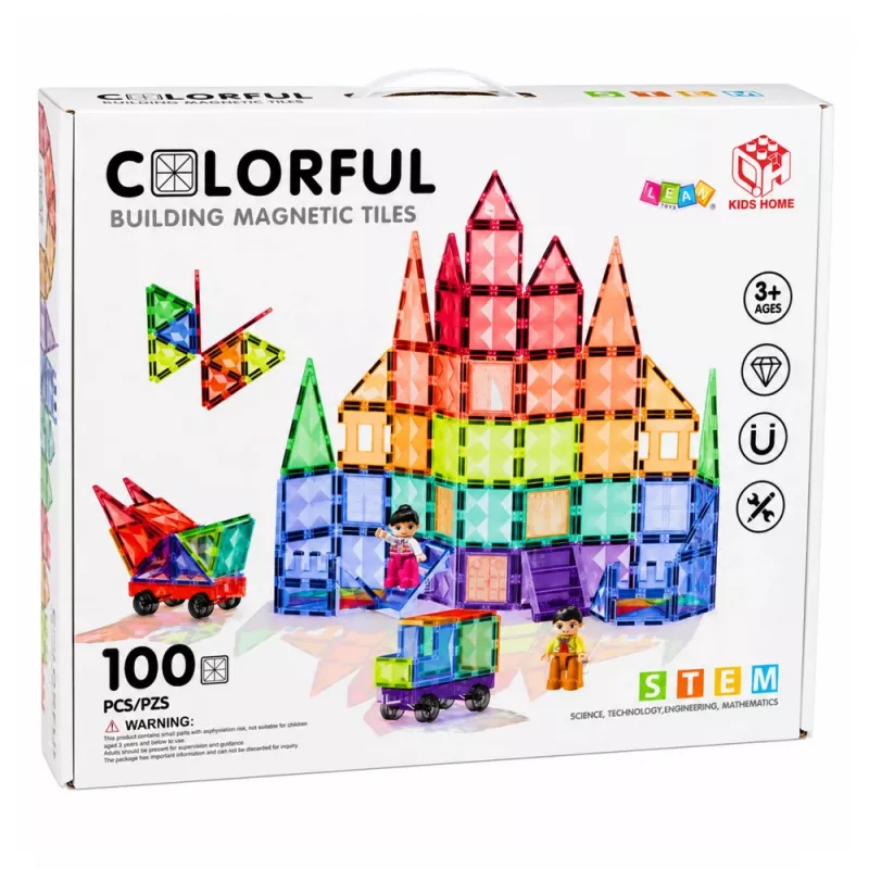 LEAN TOYS magnētiskie konstruktoru bloki 3D paneļi radošie STEM krāsaini 100 gab.