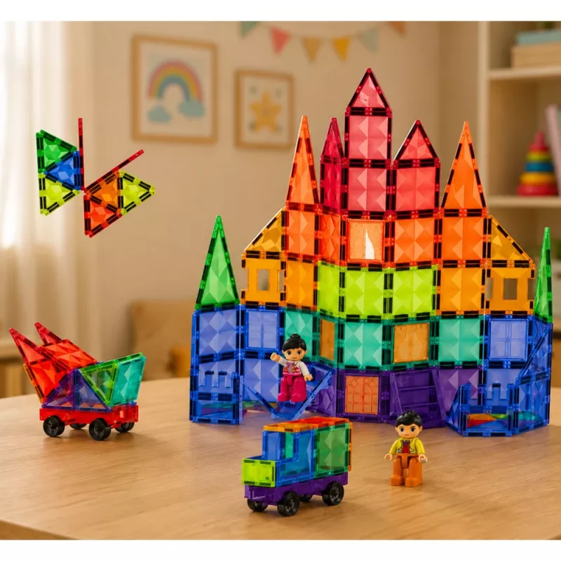 LEAN TOYS magnētiskie konstruktoru bloki 3D paneļi radošie STEM krāsaini 100 gab.