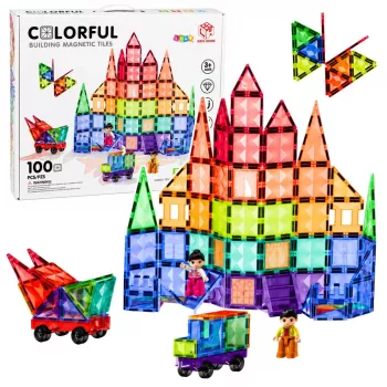 LEAN TOYS magnētiskie konstruktoru bloki 3D paneļi radošie STEM krāsaini 100 gab.