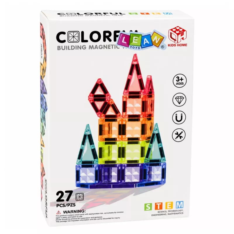 LEAN TOYS Magnētiskie konstruktoru bloki 3D paneļi Radošs STEM Krāsaini 27 gab.