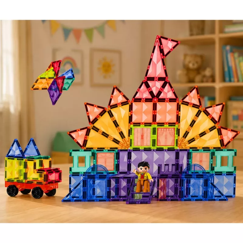 LEAN TOYS magnētiskie konstruktoru bloki 3D paneļi radošie STEM krāsaini 85 gab.