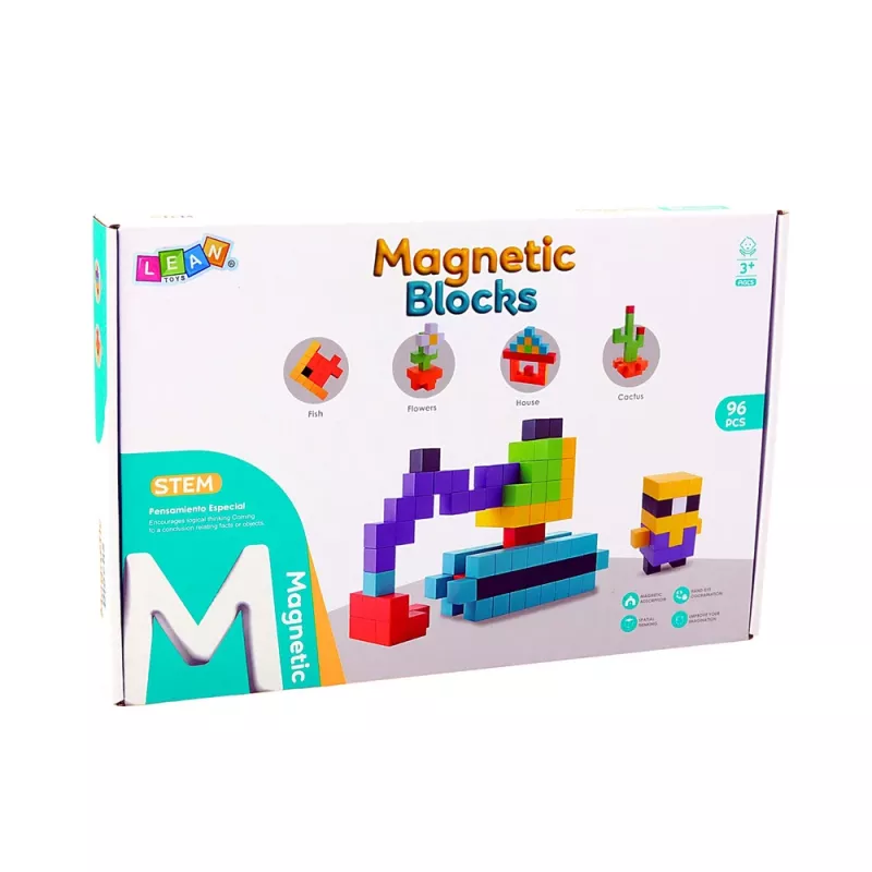LEAN TOYS magnētiskie konstrukcijas klucīši kubi 3D klucīši krāsaini 96 gab.