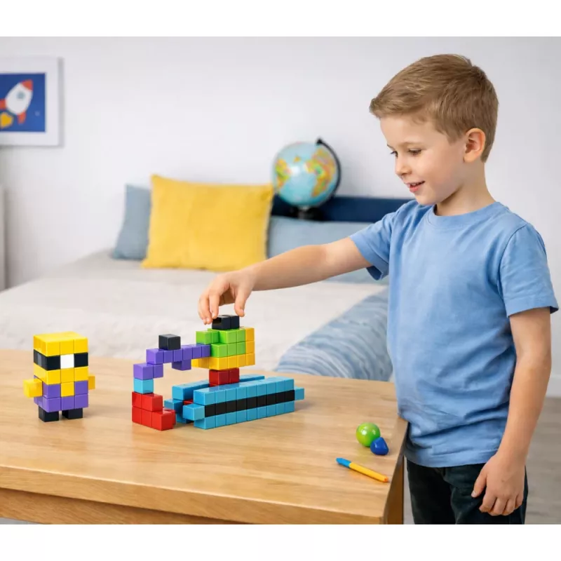 LEAN TOYS magnētiskie konstrukcijas klucīši kubi 3D klucīši krāsaini 96 gab.