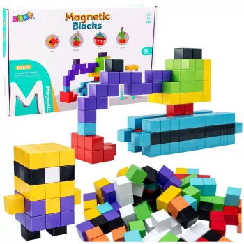 LEAN TOYS magnētiskie konstrukcijas klucīši kubi 3D klucīši krāsaini 96 gab.