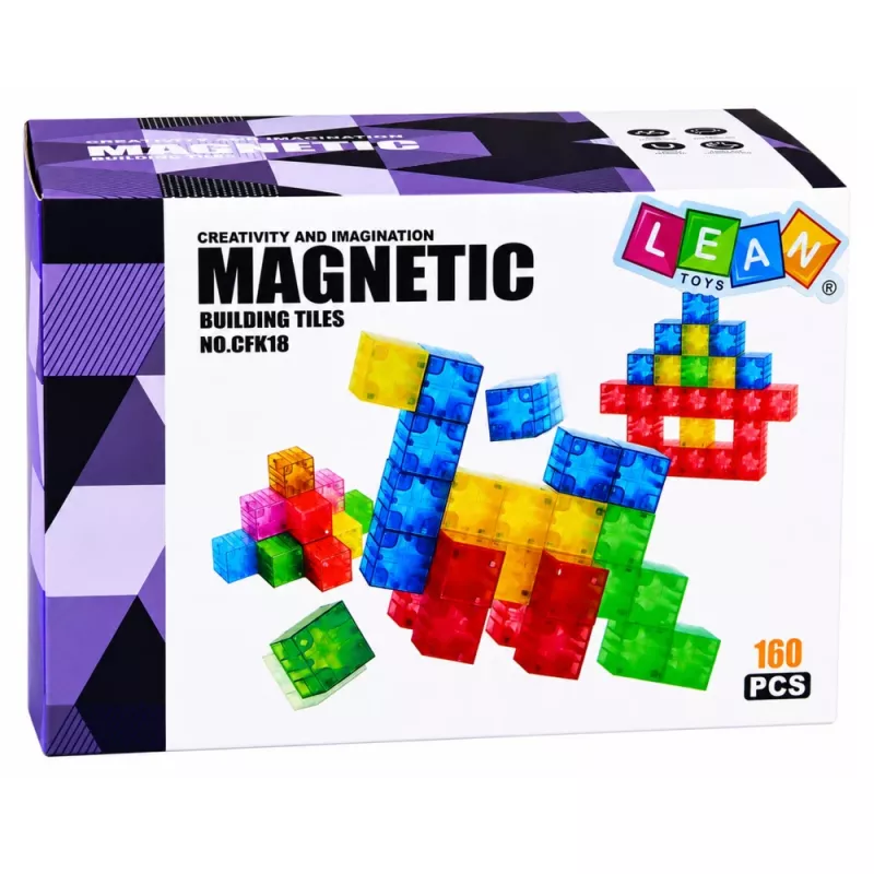 LEAN TOYS Magnētiskie konstrukcijas bloki Kubi Krāsaini 3D kubi 160 gab.