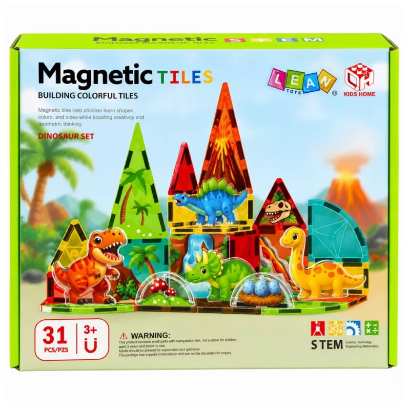 LEAN TOYS Magnētiskie konstruktoru bloki Dinozauri Vulkāns 31 gab.