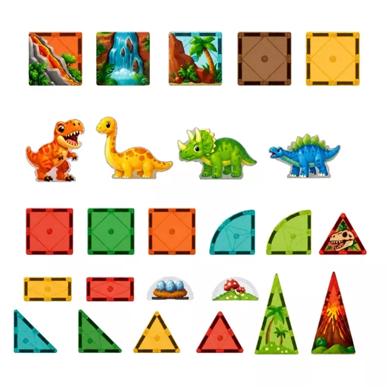 LEAN TOYS Magnētiskie konstruktoru bloki Dinozauri Vulkāns 31 gab.