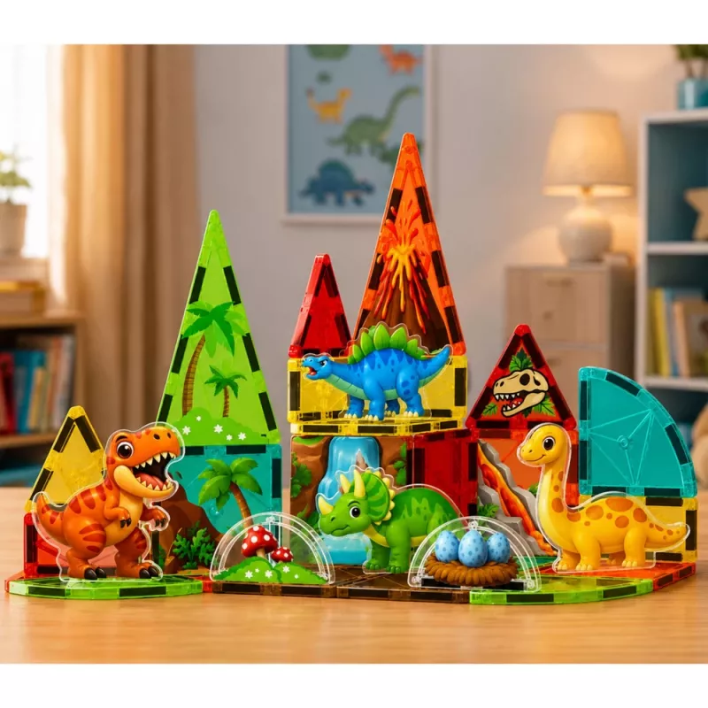 LEAN TOYS Magnētiskie konstruktoru bloki Dinozauri Vulkāns 31 gab.