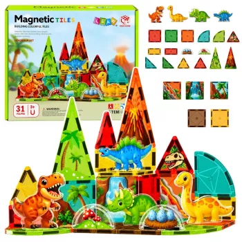 LEAN TOYS Magnētiskie konstruktoru bloki Dinozauri Vulkāns 31 gab.