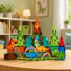 LEAN TOYS magnētiskie konstruktoru bloki Dinozauri Vulkanu komplekts - 43 gab. STEM izglītojoša būvēšanas rotaļlieta bērniem 3+