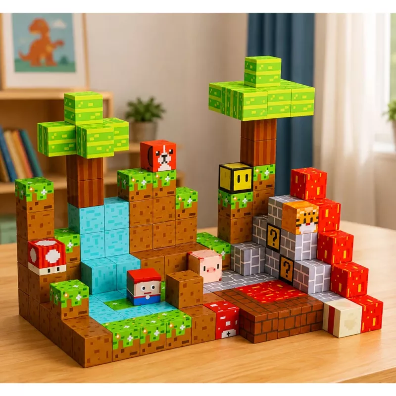 LEAN TOYS Magnētiskie konstrukcijas bloki Pixel World Krāsainie kubi 146 gab.