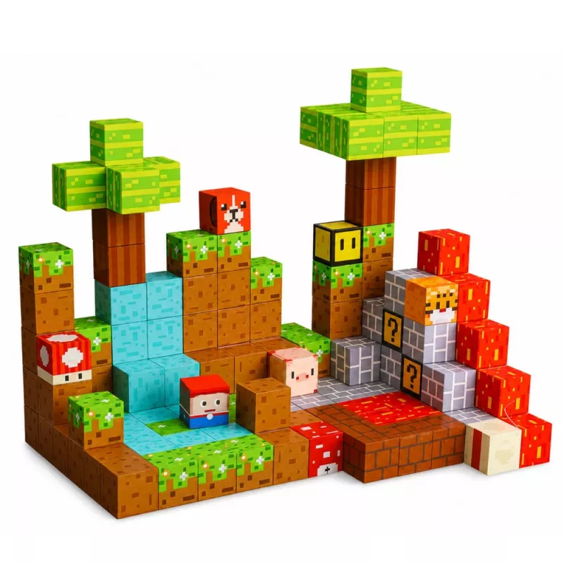 LEAN TOYS Magnētiskie konstrukcijas bloki Pixel World Krāsainie kubi 146 gab.