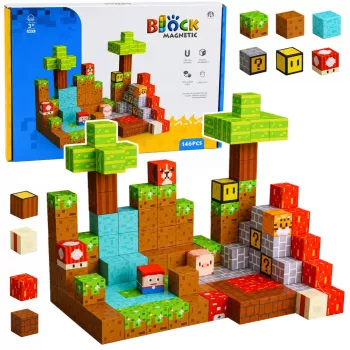 LEAN TOYS Magnētiskie konstrukcijas bloki Pixel World Krāsainie kubi 146 gab.